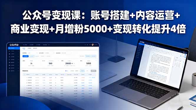 公众号变现课：账号搭建+内容运营+商业变现+月增粉5000+变现转化提升4倍-云网创