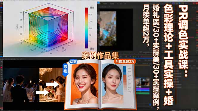 PR调色实战课:色彩理论+工具实操+婚礼医美/30+实操案例,月接单超2万-云网创