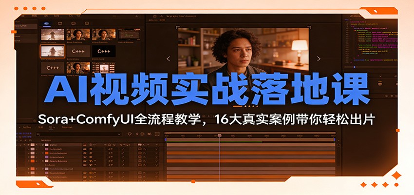 AI视频实战落地课：Sora+ComfyUI全流程教学，16大真实案例带你轻松出片-云网创