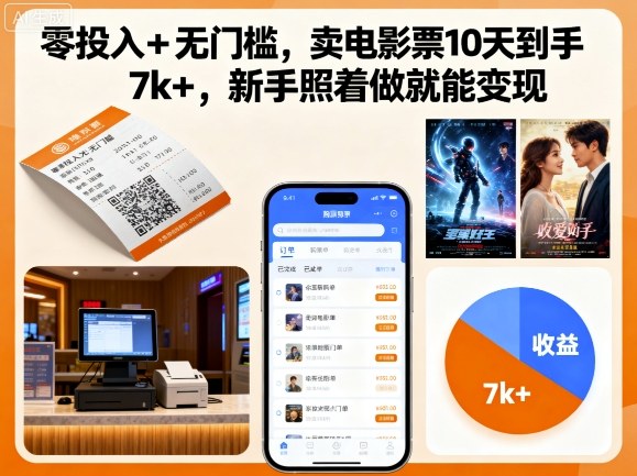 零投入+无门槛,卖电影票10天到手7k+,新手照着做就能变现【揭秘】-云网创
