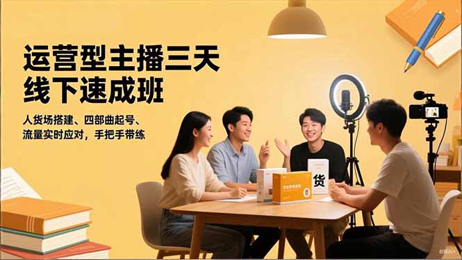 运营型主播三天线下班，人货场搭建,四部曲起号,流量实时应对，手把手带练-云网创