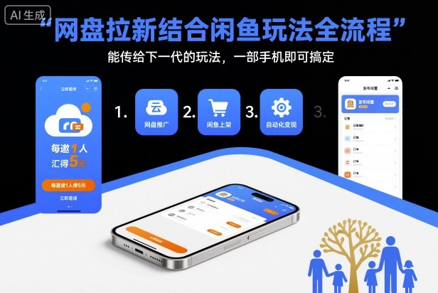 网盘拉新结合闲鱼玩法全流程，能传给下一代的玩法，一部手机即可搞定(附入口渠道以及实操教程)-云网创