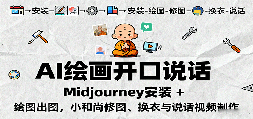 AI绘画开口说话，Midjourney安装 + 绘图出图，小和尚修图、换衣与说话视频制作-云网创