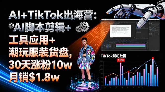 AI+TikTok出海营:AI脚本剪辑+工具应用+潮玩服装货盘,30天涨粉10w月销$1.8w-云网创