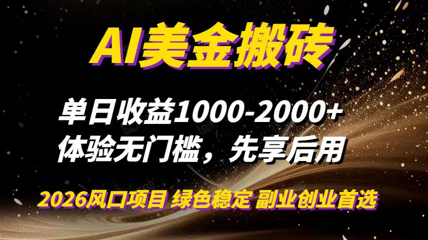 AI美金搬砖，单日收益1000-2000+，2025风口项目，可以副业，可以全职，可以工作室放大-云网创