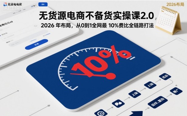 无货源电商不备货实操课2.0，2026年布局，从0到1全网最低10%费比全链路打法【更新】-云网创