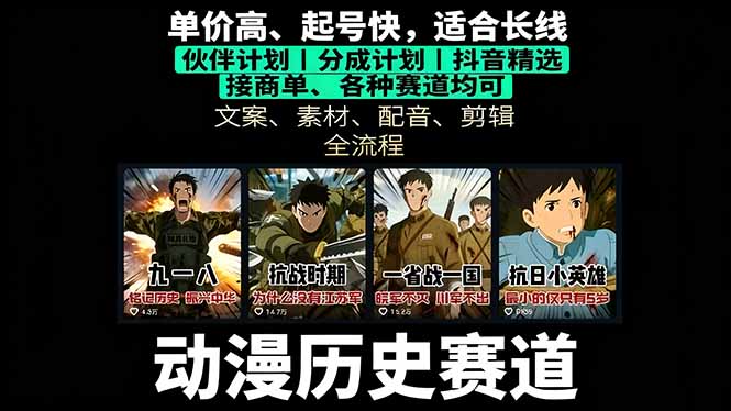 历史动漫赛道撸分成:起号、文案、素材、配音、剪辑,单视频收益破万-云网创