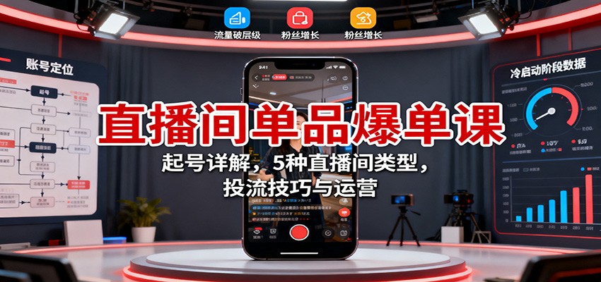 直播间单品爆单课:起号详解,5种直播间类型,投流技巧与运营-云网创
