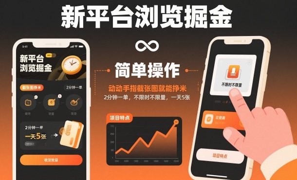 新平台浏览掘金,动动手指截张图就能挣米,2分钟一单,不限时不限量,一天5张【揭秘】-云网创
