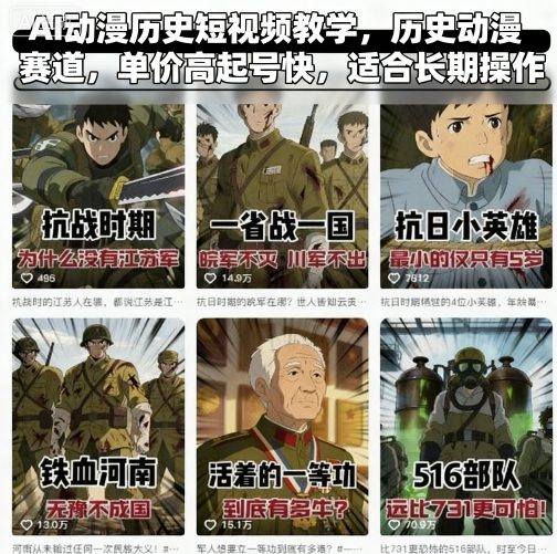 AI动漫历史短视频教学,历史动漫赛道,单价高起号快,适合长期操作-云网创