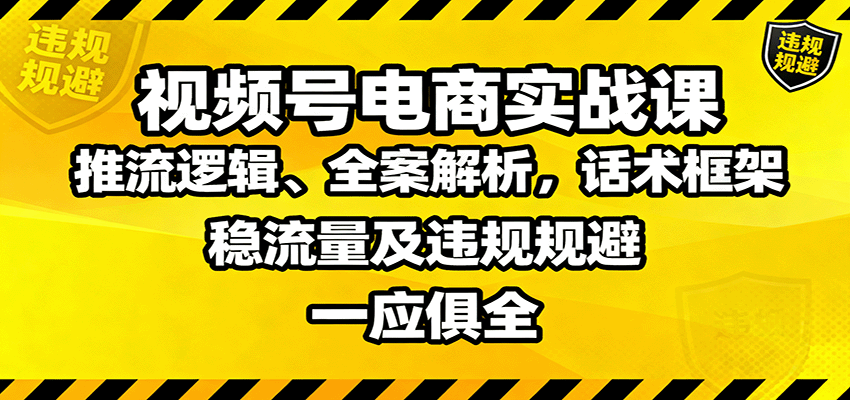 视频号电商实战课:推流逻辑、全案解析,话术框架,稳流量及违规规避等-云网创