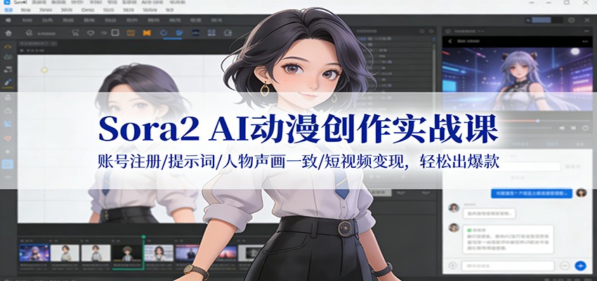 Sora2 AI动漫创作实战课：账号注册/提示词/人物声画一致/短视频变现，轻松出爆款-云网创