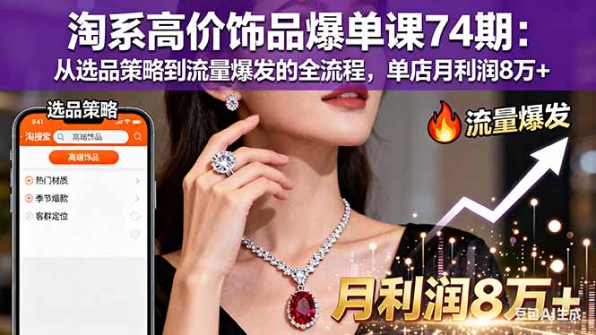 淘系高价饰品爆单课74期:从选品策略到流量爆发的全流程,单店月利润8万+-云网创