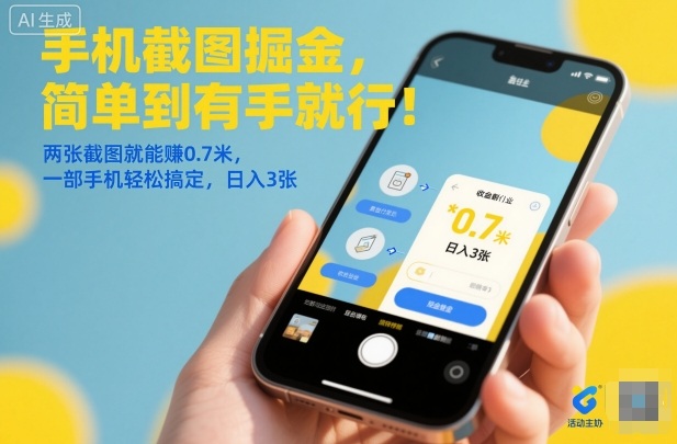 手机截图掘金，简单到有手就行！两张截图就能賺0.7米，一部手机轻松搞定，日入3张【揭秘】-云网创