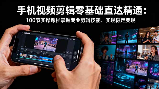 手机视频剪辑零基础直达精通:100节实操课程掌握专业剪辑技能,实现稳…-云网创