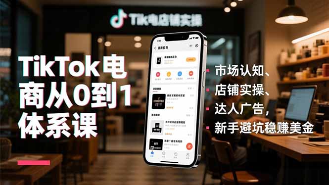TikTok电商从0到1体系课，市场认知、店铺实操、达人广告，新手避坑稳赚美金-云网创