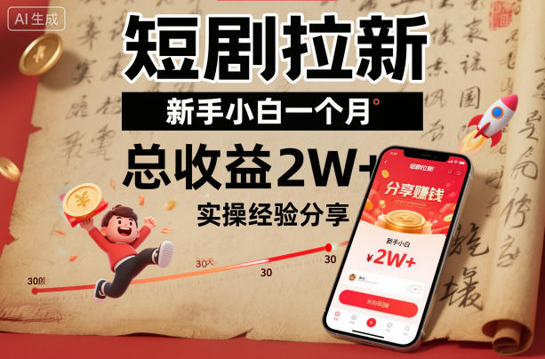 短剧拉新新手小白一个月总收益2W+实操经验分享-云网创