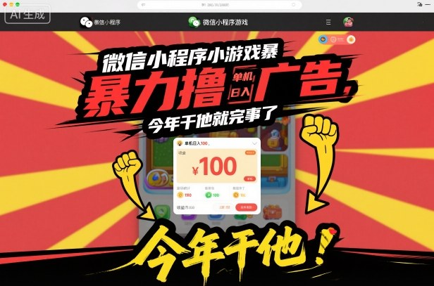 微信小程序小游戏暴力撸广告，单机日入100，今年干他就完事了-云网创