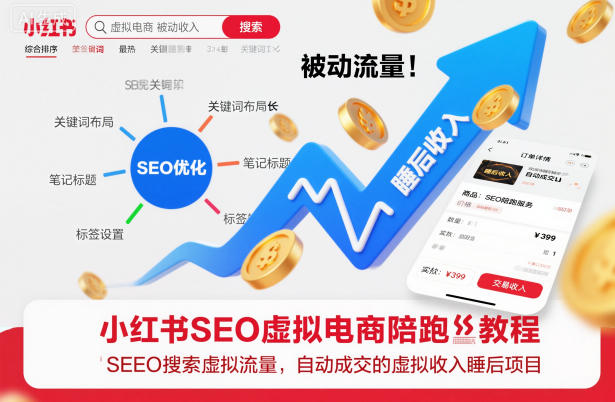 小红书SEO虚拟电商陪跑教程，实现seo搜索被动流量，自动成交的被动收入睡后项目-云网创