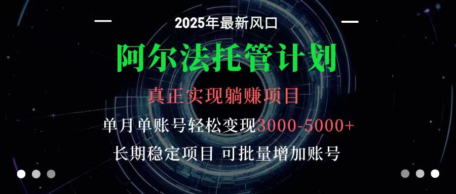 阿尔法托管计划 单账号月入3000-5000,长期稳定项目,新手小白轻松上手-云网创