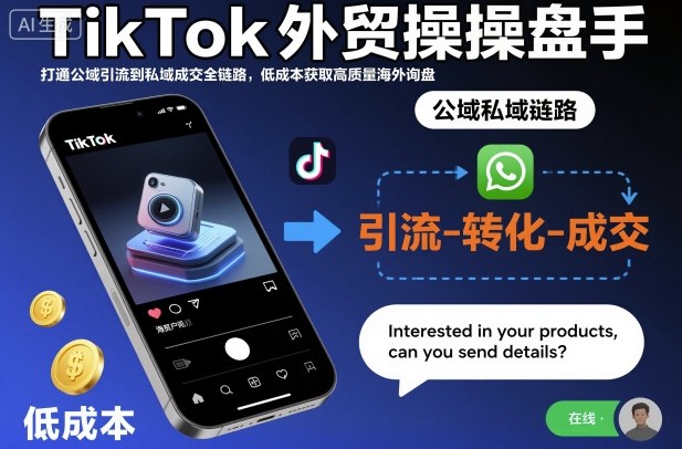 TikTok外贸操盘手，打通公域引流到私域成交全链路，低成本获取高质量海外询盘-云网创