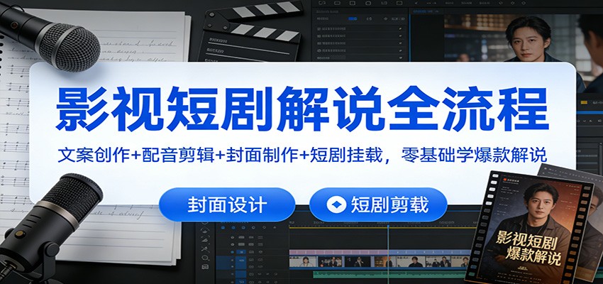 影视短剧解说全流程：文案创作+配音剪辑+封面制作+短剧挂载，零基础学爆款解说-云网创