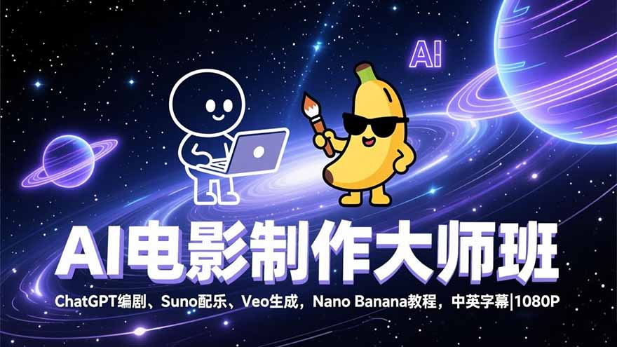 AI电影制作大师班：ChatGPT编剧、Suno配乐、Veo生成，Nano Banana教程，中英字幕|1080P-云网创