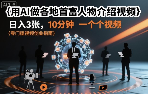 用AI做各地首富人物介绍视频，日入3张，10分钟一个视频-云网创