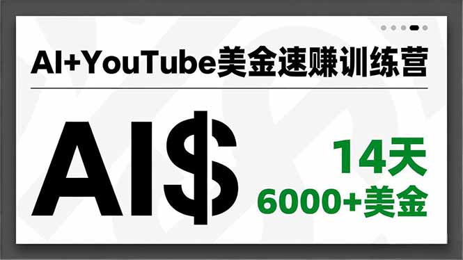 AI+YouTube美金速赚训练营，AI量产、爆款公式、急速变现、独家视野，14天创收6000+美金-云网创