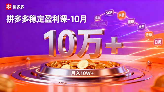 拼多多稳定盈利课-10月,强付费SOP+微付费高投产+活动矩阵,单店月入10万+-云网创