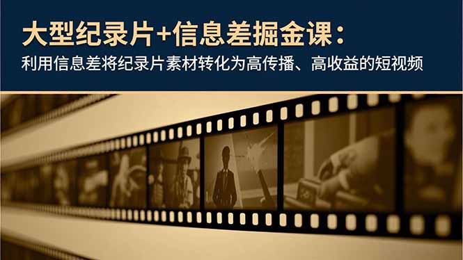 大型纪录片+信息差掘金课：利用信息差将纪录片素材转化为高传播、高收益的短视频-云网创