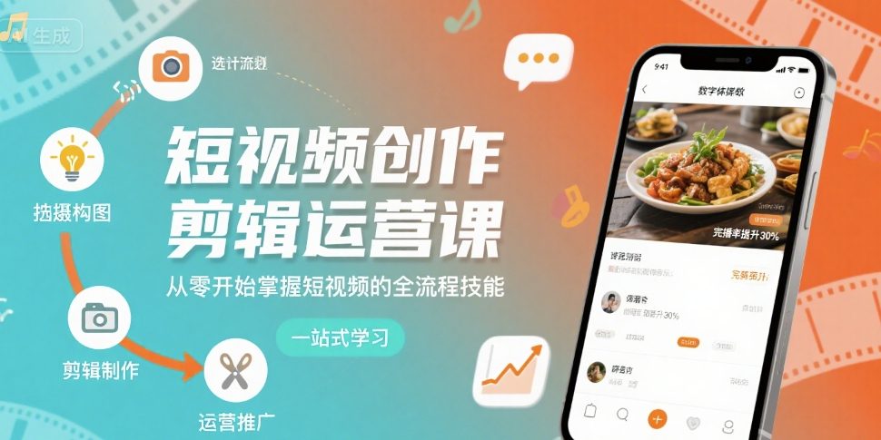 短视频创作剪辑运营课,从零开始掌握短视频的全流程技能-云网创