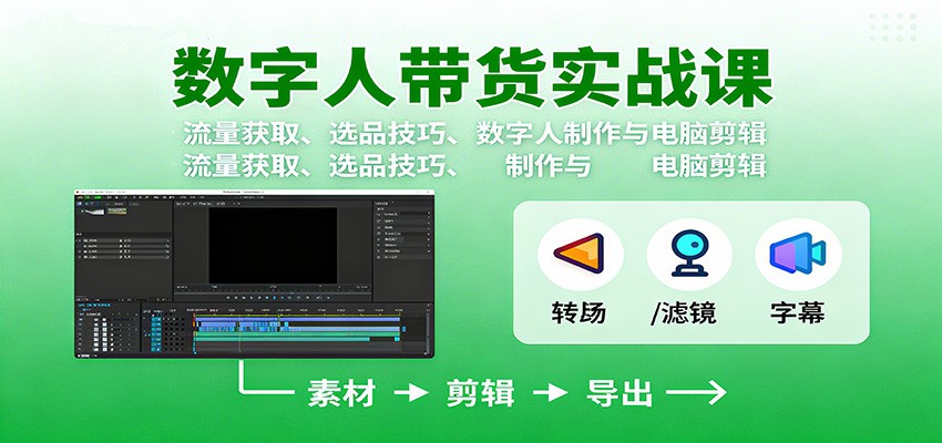 数字人变现实战课:流量获取、选品技巧、数字人制作与电脑剪辑-云网创