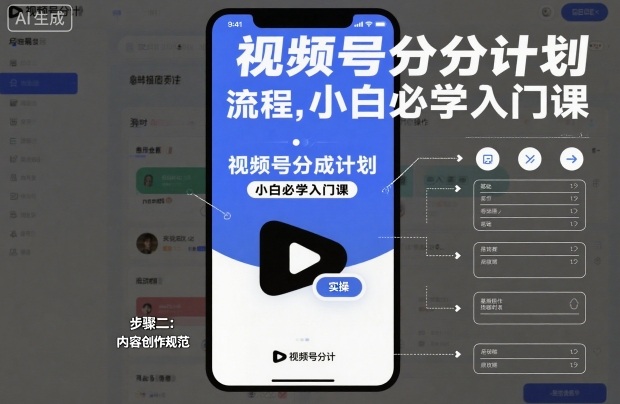 视频号分成计划实操流程，小白必学入门课-云网创