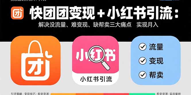 快团团变现+小红书引流:解决没流量、难变现、缺帮卖三大痛点 实现月入3w+-云网创