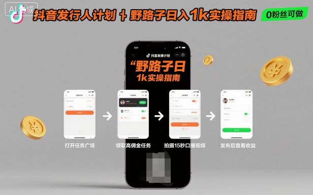 抖音发行人计划全新野路子玩法,随时随地,只要有手机,就能操作,日入1k+【揭秘】-云网创