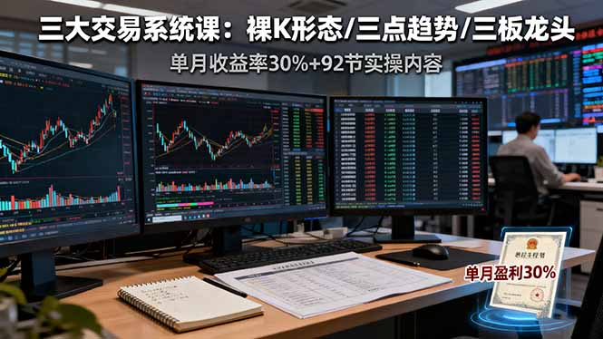 三大交易系统课:裸K形态/三点趋势/三板体系,单月收益率30%+92节实操内容-云网创
