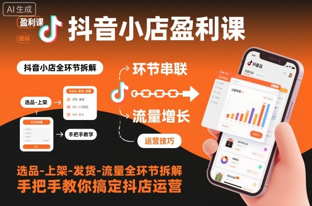 抖音小店盈利课-选品-上架-发货-流量全环节拆解,手把手教你搞定抖店运营-云网创