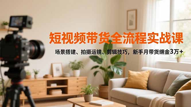 短视频带货全流程实战课，场景搭建、拍摄运镜、剪辑技巧，新手月带货佣金3万+-云网创