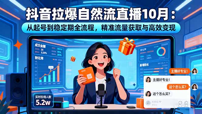 抖音拉爆自然流直播10月：从起号到稳定期全流程，精准流量获取与高效变现-云网创