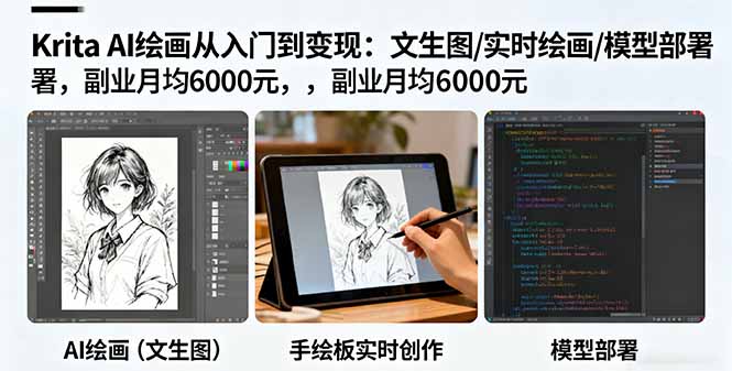 Krita AI绘画从入门到变现:文生图/实时绘画/模型部署,副业月均6000元-云网创