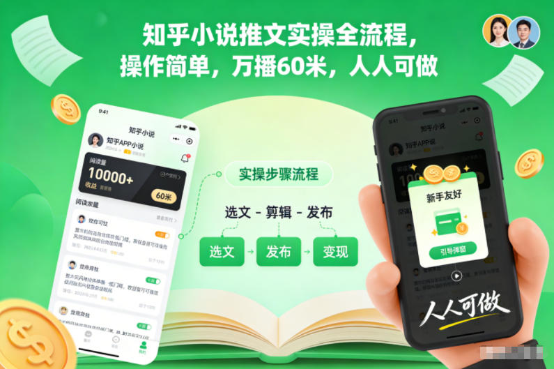 知乎小说推文实操全流程，操作简单，万播60米，人人可做-云网创