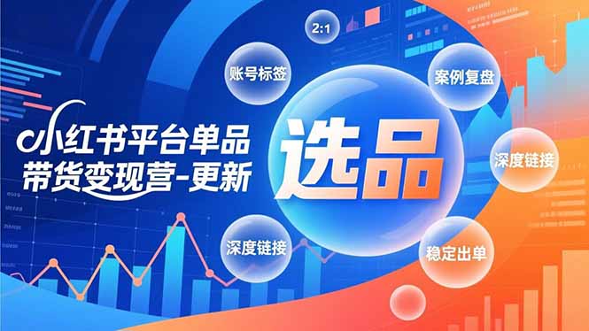 小红书平台单品带货变现营-更新，极致选品、账号标签、案例复盘，深度链接，快速启动稳定出单-云网创