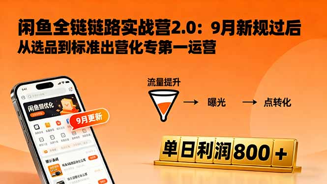 闲鱼变现课3.0:掌握链接优化、流量提升、商业变现,单日利润800+-云网创