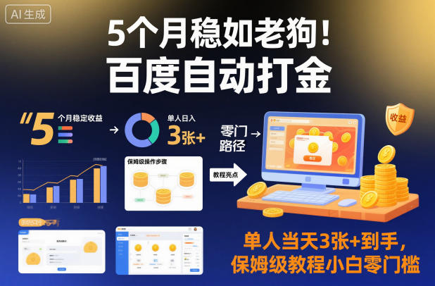 5个月稳如老狗!百度自动打金,单人当天3张+到手,保姆级教程小白零门槛【揭秘】-云网创