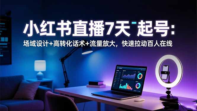 小红书直播7天起号：场域设计+高转化话术+流量放大，快速拉动百人在线-云网创