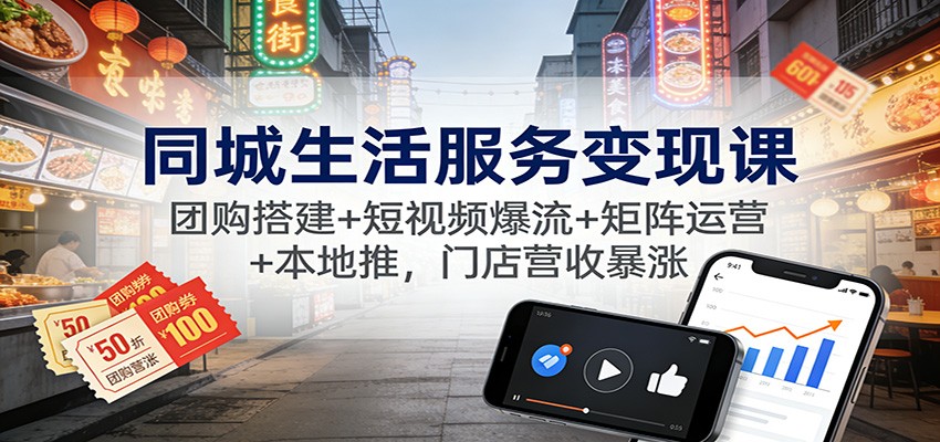 同城生活服务变现课：团购搭建+短视频爆流+矩阵运营+本地推，门店营收暴涨-云网创