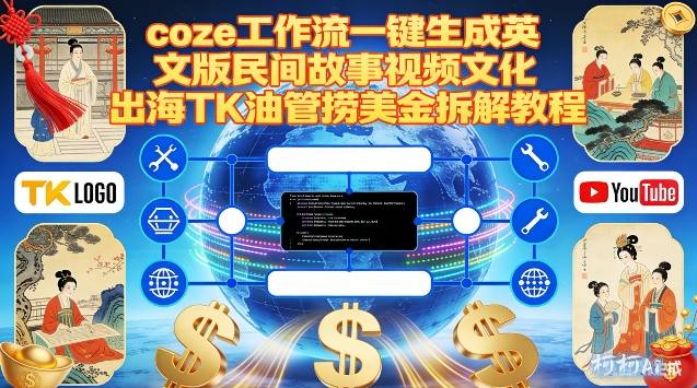Coze扣子工作流一键生成英文版民间故事视频，文化出海TK油管捞美金拆解教程-云网创