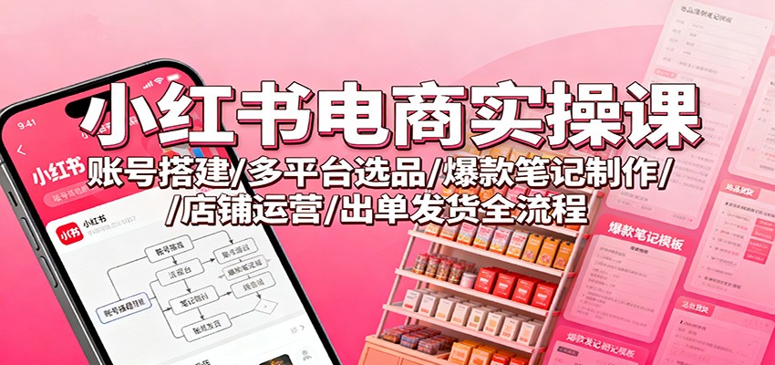 小红书电商实操课：账号搭建/多平台选品/爆款笔记制作/店铺运营/出单发货全流程-云网创