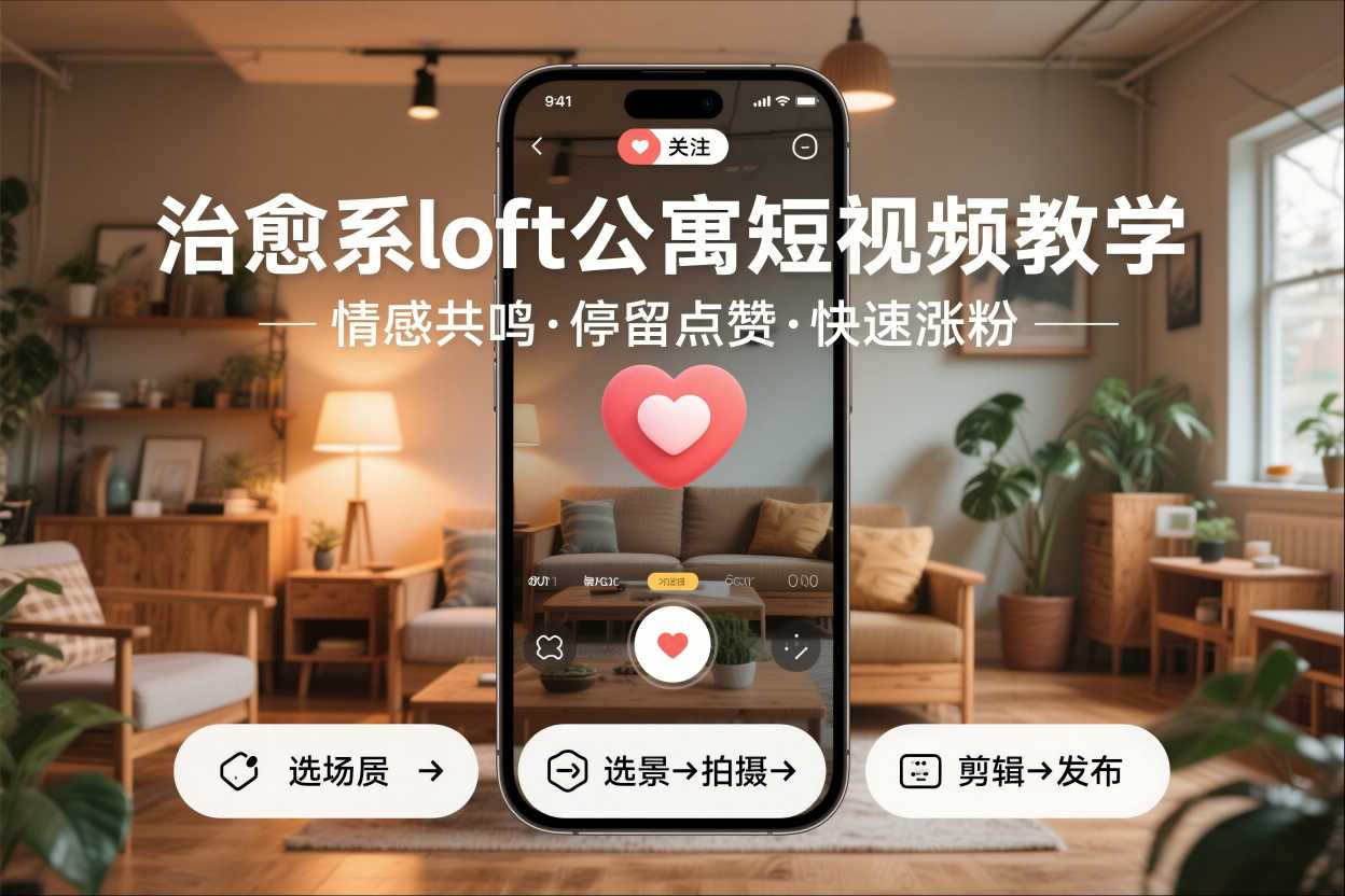 治愈系loft公寓短视频制作教学，情感共鸣引停留点赞关注，快速起号涨粉-云网创